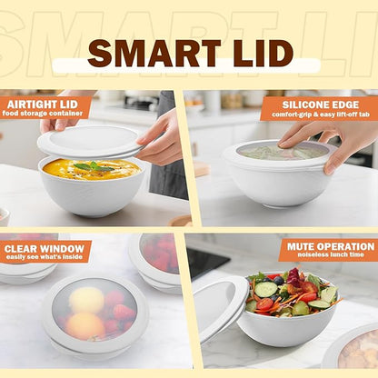 Wheat Straw Bowls Set 40 OZ, Unbreakable Bowls with Dust-Proof Lids Set of 4, Microwave & Dishwasher Safe, Alternative Reusable Plastic Bowl for Cereal, Soup, Salad and Ramen, White