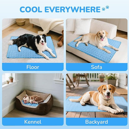 TerraKin Cooling Mat for Dogs and Cats, 27.6" x 21.7" Soft Pet Cooling Pad with Ice Silk Fabric, Comfortable for Crate, Bed, Floor, Sofa(Large, Blue)