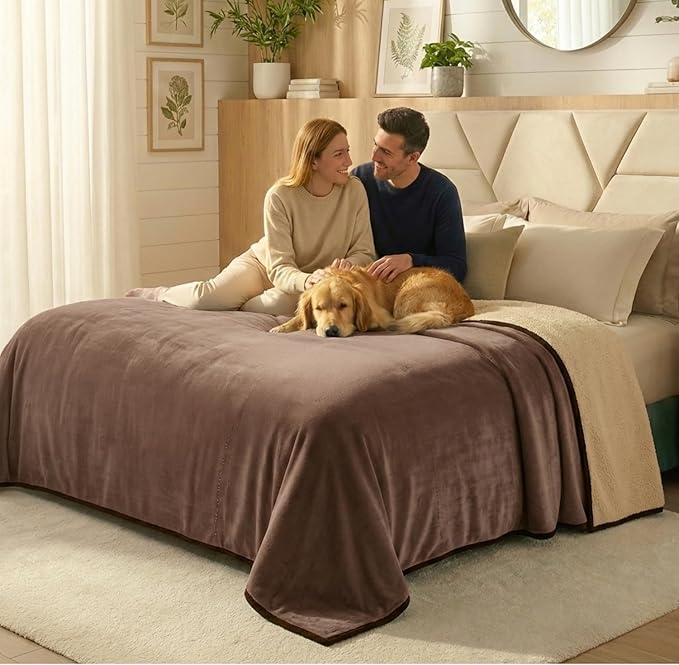 Paw Buddies Premium Waterproof Blanket 80"x90" Velvet-Feel Reversible Throw – Leakproof, Machine Washable Bed & Sofa King Size Protector for Couples, Pets & Travel + Bonus Small Blanket