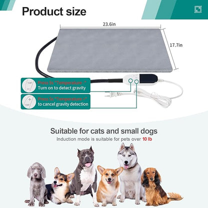 Smart Cat Heating Pad with Pressure Activated – Temperature Adjustable Heated Dog Bed with Timer - 23.6x17 inches - 30W - Pressure Activated Work for Pets Over 20 lbs (Large)