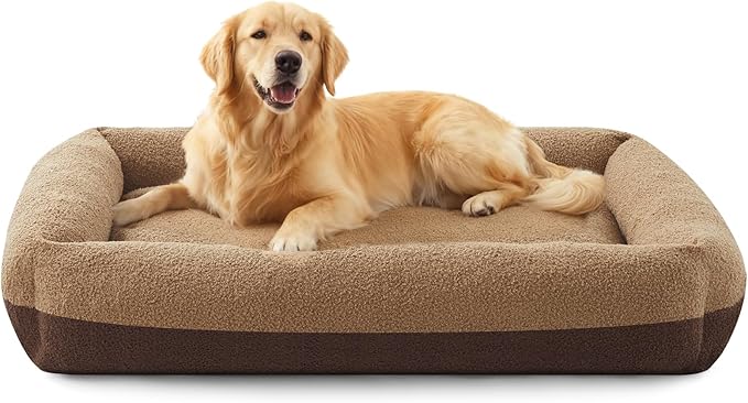 FURTIME Washable Dog Bed Extra Large Sized Dogs, Washable Comfy Fluffy XL Dog Bed, Removable Zipper Cover Machine Wash, Durable Sleeping Pet Cuddler Bed with Anti-Slip Bottom, 42x30x8 in, Brown