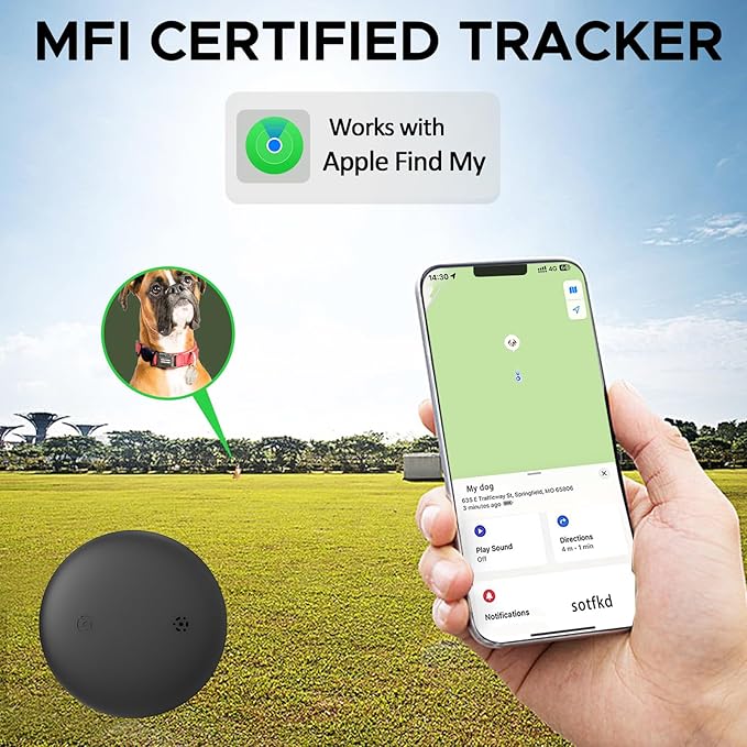 GPS Tracker for Dogs, Mini GPS Cat Tracker, IPX8 Waterproof GPS Trackers for Cats with Holder, No Monthly Fee, Work with Apple Find My(iOS Only), Smart Trackers for Dogs-Black-2
