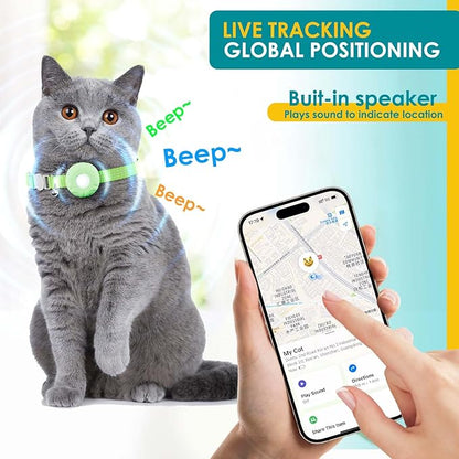 Cat Tracker, MINI GPS Tracker for Cats, No Monthly Fee Pet Tracker Compatible with Apple Find My App(Only iOS), Real-Time Tracking, Smart Alerts, Up to 1-Year Battery, Waterproof