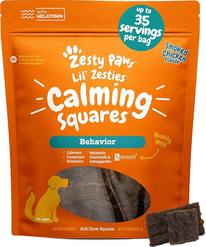 Zesty Paws Flavored Soft Chews - Calming for Dogs Anxiety Composure Relief with Ashwagandha Melatonin Chamomile Passionflower Dog Stress Separation Aid for Fireworks and Thunder 10 oz…