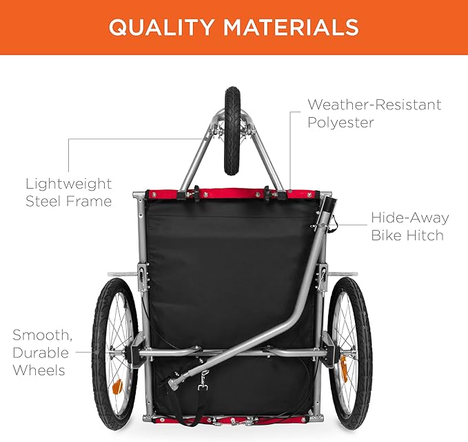 Best Choice Products 2-in-1 Dog Bike Trailer, Pet Stroller Bicycle Carrier w/Hitch, Suspension, Visibility Flag and Reflectors, 66lb Weight Capacity