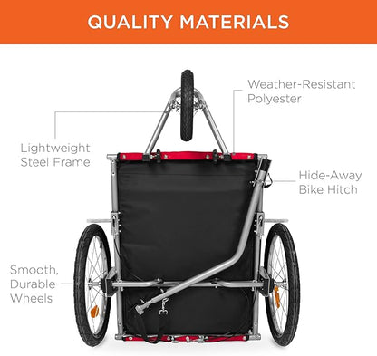 Best Choice Products 2-in-1 Dog Bike Trailer, Pet Stroller Bicycle Carrier w/Hitch, Suspension, Visibility Flag and Reflectors, 66lb Weight Capacity