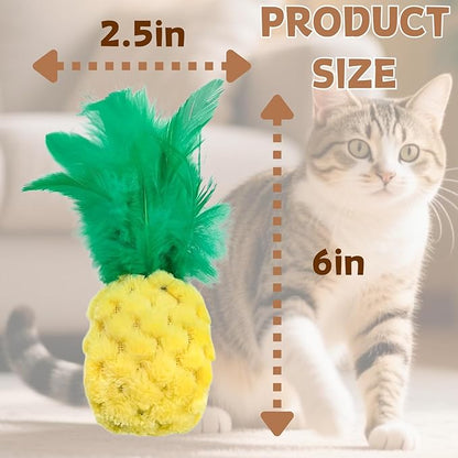 CECE PAW Pineapple Catnip Toys for Indoor Cats, Plush Feather Kicker Toy with Organic Catnip, Interactive Bunny Kick and Bat Toy for Kittens, Soft Curly Fabric