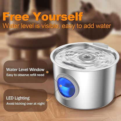 Cat Water Fountain Advanced 304 Stainless Steel 2.2L/74oz with Detachable Tank, Easy to Clean, Automatic Pet Fountain Quiet Cats Water Dispenser, Dogs (74oz Flower Style Cat Fountain + 3 Filters)
