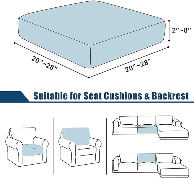 100% Waterproof Couch Cushion Covers Chair Seat Cover, Stretch Sofa Cushion Covers for Sectional Sofa, Reversible Furniture Protector Covers for Pets, Washable (Chair Cushion, Navy)