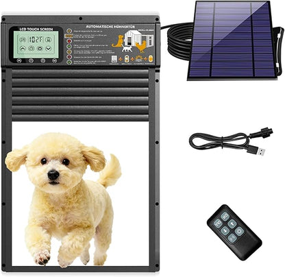 Dog Door, Solar & USB Rechargeable Pet Door, Radar, Timer & Light Sensor Modes Doggy Door, Durable Aluminum & Weatherproof 10"×13" Doggie Door, for Small Dogs, Cats, Pets Up to 45 lb-Black
