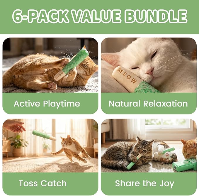 6 Pcs Cat Toys for Bored Indoor Adult Cats & Catnip Toys with 2 Bags, Potent Cat Chew Toy for Teeth Cleaning with Silvervine, Interactive Dental Plush Set for Boredom Relief and Pet Gifts