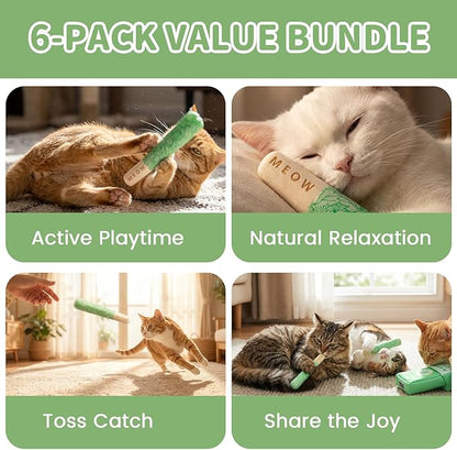 6 Pcs Cat Toys for Bored Indoor Adult Cats & Catnip Toys with 2 Bags, Potent Cat Chew Toy for Teeth Cleaning with Silvervine, Interactive Dental Plush Set for Boredom Relief and Pet Gifts
