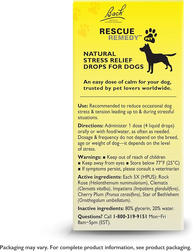 Bach Rescue Remedy Pet Dropper for Dogs - 20 mL - Stress & Tension Support for Dogs Natural Flower Essences - Sedative-Free, Homeopathic Liquid Formula - for All Breeds, Ages & Weights