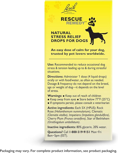 Bach Rescue Remedy Pet Dropper for Dogs - 20 mL, Pack of 2 - Stress & Tension Support for Dogs Natural Flower Essences - Sedative-Free, Homeopathic Liquid Formula - for All Breeds, Ages & Weights