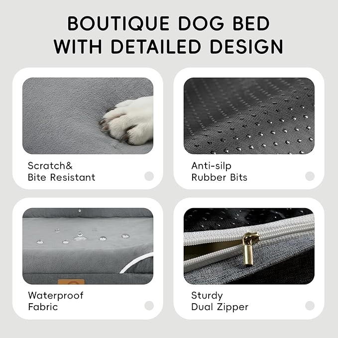Homemate Dog Beds Large Sized Dog: 36x27 inch Orthopedic Large Dogs Bed XL Outdoor Pet Cat Bed Sofa Supplies with Toy Dogs Crate Pad Couch with Removable Washable Cover & Non-Slip Botton Dark Grey