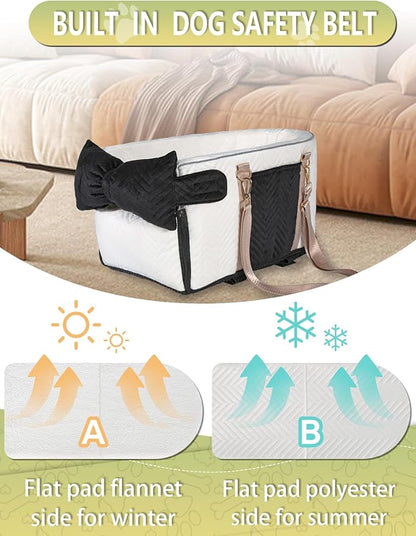Prpeko Small Dog Car Seat, Portable Dog Seat with Soft Washable Cushion,Center Console Dog Car Seat for Small Dogs Up to 13lbs(White)