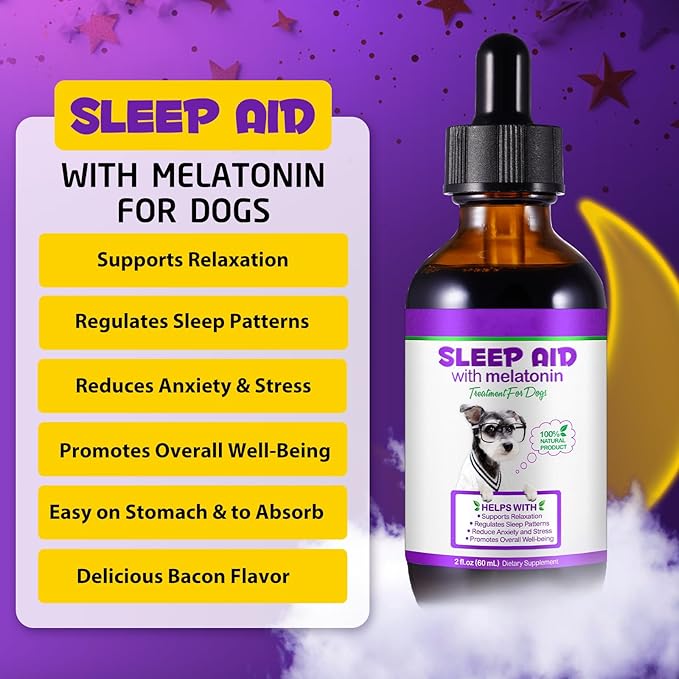 Dog Melatonin, Melatonin for Dogs, Liquid Melatonin for Dogs Supports Relaxation, Reduce Anxiety and Stress, Promotes Overall Well-Being, Dog Herbal Supplement