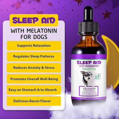 Dog Melatonin, Melatonin for Dogs, Liquid Melatonin for Dogs Supports Relaxation, Reduce Anxiety and Stress, Promotes Overall Well-Being, Dog Herbal Supplement