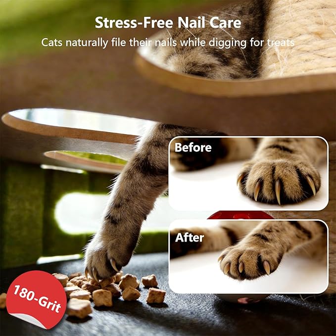 Cat Nail File Enrichment Box with Scratching Post, Sandpaper Scratcher Base, Interactive Cat Scratch Puzzle Box with Rotating Teaser & Bell Balls for Indoor Cats