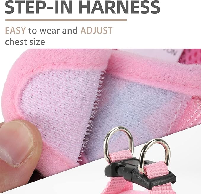 PUPTECK Adjustable Dog Harness Collar and Leash Set Step in No Pull Pet Harness for Small Medium Dogs Puppy and Cats Outdoor Walking Running, Soft Mesh Padded Reflective Vest Harnesses, Pink M
