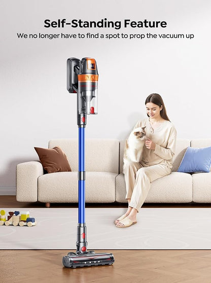 Cordless Vacuum Cleaner, 650W with Extra Mattress Cleaning Tool, 55KPA Stick Vacuum Cleaners for Home 70 Mins Runtime, Self-Standing, Wall Mount Charging, Rechargeable Vacuum for Floor Carpet Pet Hair