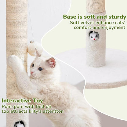 Woochpet Cat Scratching Post for Kitten, 23in Tall Cute Small Cat Scratching Post with Premium Sisal Rope and Dangling Cat Toy Balls (White