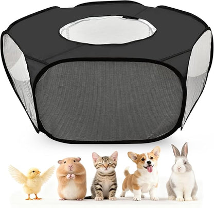 Guinea Pig Playpen with Lid, Breathable Small Animals Playpen with Anti-Escape Cover Portable Kitten Playpen Indoor/Outdoor Yard Exercise Cage House Tent for Hamster Chinchillas Rabbits Bunny