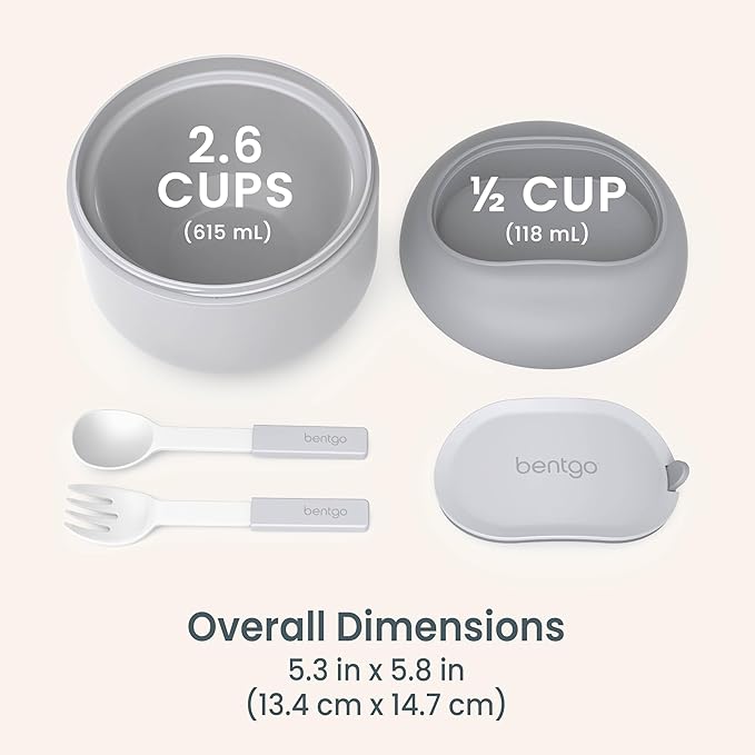 Bentgo Bowl - Insulated Leak-Resistant Bowl with Snack Compartment, Collapsible Utensils and Improved Easy-Grip Design for On-the-Go - Holds Soup, Rice, Cereal & More - BPA-Free, 21.2 oz (Gray)