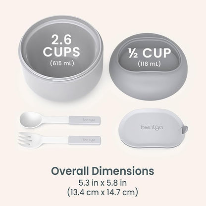Bentgo Bowl - Insulated Leak-Resistant Bowl with Snack Compartment, Collapsible Utensils and Improved Easy-Grip Design for On-the-Go - Holds Soup, Rice, Cereal & More - BPA-Free, 21.2 oz (Gray)