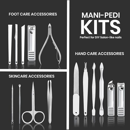 Utopia Care, Manicure Kit for Women and Men, Manicure Set with Nail Clippers, Nail Kit Includes Fingernail, Toenail Clippers,16Pcs Pedicure Kit Stocking Stuffers with Travel Case, Silver