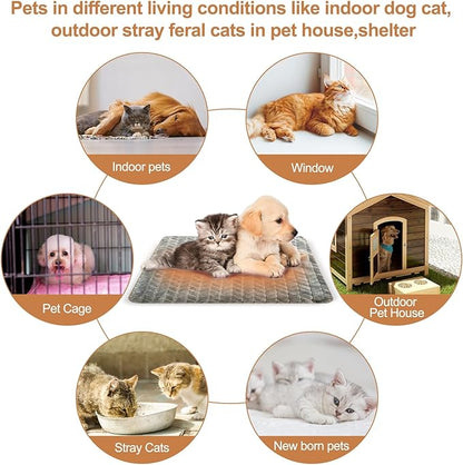 Pet Heating Pad for Dog Cat Temperature Adjustable Dog Cat Bed Warmer Pad with Timer Auto Off Heavy Duty Chew Resistant Cord Waterproof Warming Blanket Mat for Puppy Kitten (Grey, 18X28``)