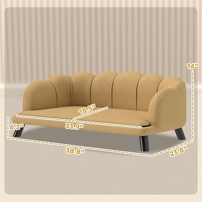 PawHut Velvet Large Dog Couch with Foam Cushion, Soft and Cute Dog Bed with Pearl Design, Pet Sofa for Big and Medium Breeds, Coffee