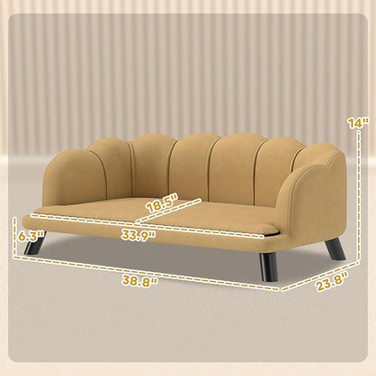 PawHut Velvet Large Dog Couch with Foam Cushion, Soft and Cute Dog Bed with Pearl Design, Pet Sofa for Big and Medium Breeds, Coffee