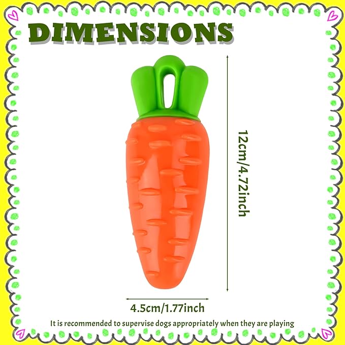 DAMAH Indestructible Carrot Dog Toy for Aggressive Chewers with Squeaky, Rubber Tough Dog Squeaky Chew Toys Teeth Cleaning Toy for Large, Medium and Small Breeds