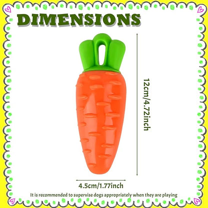 DAMAH Indestructible Carrot Dog Toy for Aggressive Chewers with Squeaky, Rubber Tough Dog Squeaky Chew Toys Teeth Cleaning Toy for Large, Medium and Small Breeds