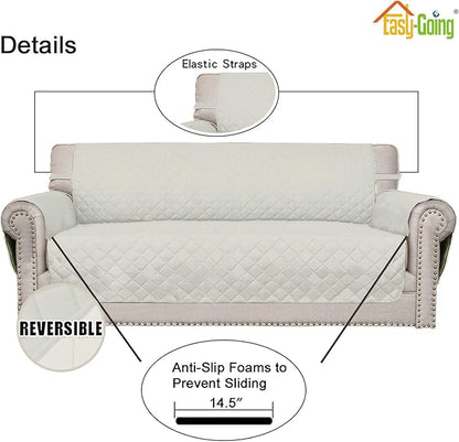 Easy-Going Reversible Couch Cover for 3 Cushion Couch Sofa Cover for Dogs Water Resistant Furniture Protector Cover with Foam Sticks Elastic Straps for Pet Cat (Sofa, Ivory/Ivory)