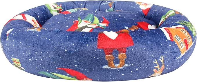 Levtex Home - Gnome for The Holidays - 23in x 14in x 6in - Pet Bed - Playful Christmas Gnomes - Blue, Red, White, Green, Teal, Taupe - 100% Polyester Velour