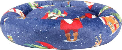 Levtex Home - Gnome for The Holidays - 23in x 14in x 6in - Pet Bed - Playful Christmas Gnomes - Blue, Red, White, Green, Teal, Taupe - 100% Polyester Velour