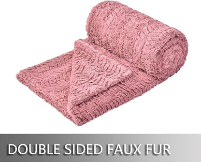 YUSOKI Luxury Faux Fur Throw Blanket(Without Pillows) 2 Layers,3lb,All Ages,Home Decoration, (Pink,50" x 63")