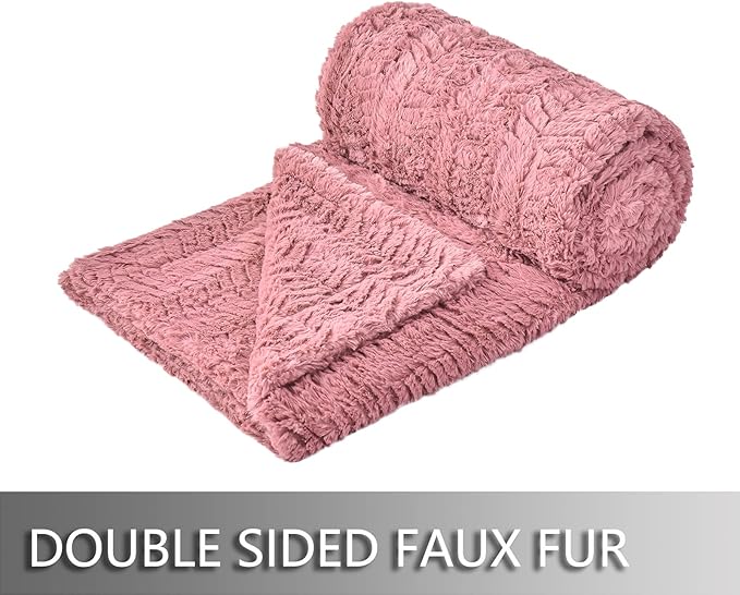 YUSOKI Luxury Faux Fur Blanket for Queen Size Bed 2 Layers,7.3lb,All Ages,Home Decoration Without Pillows (Pink,90"x90")