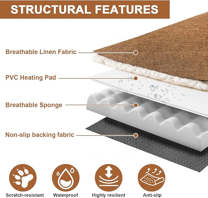 Heated Dog Bed for Large Dogs 40x27 inches, Indoor Dog Couch Heated Pet Bed, Soft & Cozy Pet Warming Sofa with Temperature and Time Adjustable Themostat, Removable Cotton Sleeve