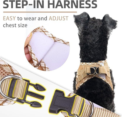 PUPTECK Dog Harness and Leash Set for Small Medium Dogs No Pull Step-in Soft Mesh Puppy Cat Vest Harnesses Reflective at Night, Beige S