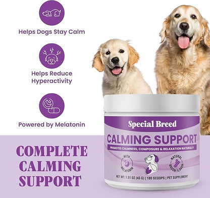 Calming Supplement for Dogs with Melatonin – Dog Calming Powder with Chamomile & Valerian Root – Supports Relaxation & Composure for Travel, Fireworks & Vet Visits - Bacon Flavor - 180 Scoops