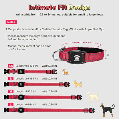 GPS Dog Collar Tracker 2-in-1,Reflective Waterproof Pet Collar,iOS-Only,No Monthly Fees,Unlimited Range,Ideal for Dog Tracking pet Tracker,for Small Medium Large Dogs(S (12.6"-16.5"), Red)