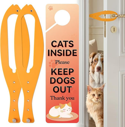 TGIOW Cat Door Latch, 2 Pcs Cat Door Stopper Pet Door Latch to Keep Dog Out of Litter Box and Food, Door Prop for Cat with 5 Adjustable Size Strap 2.5-6" Wide, No Measuring, Easy to Install, Yellow