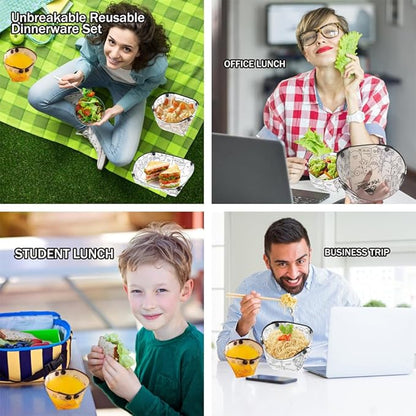 MIUPOO Collapsible Bowl Set,Portable Mess Kit,Food Grade Material Free Folding Bowl for Lunch Family Picnic,7×5.5×3.5 Inches,4 Pieces.