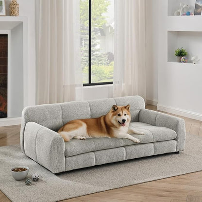 Dog Couch Bed with Backrest and Armrest, Durable Pet Sofa with Soft Foam Cushion, Elevated Dog Couch Bed with Legs for Medium and Large Dogs, Beige