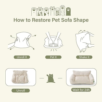 Cute Couch Bed for Pets, Supportive Cat Sofa for Indoor Cats, Small Dog Sofa Bed for Small Dogs, Blue, 24 inches