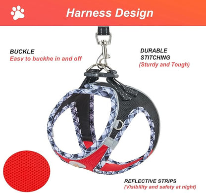 Hipubby Dog Harness Small Sized and Leash Set, No Pull Soft Mesh Puppy Vest, Reflective Breathable Lightweight Pet Harness, Harness for Small Medium Dogs and Cats - Black Red, M