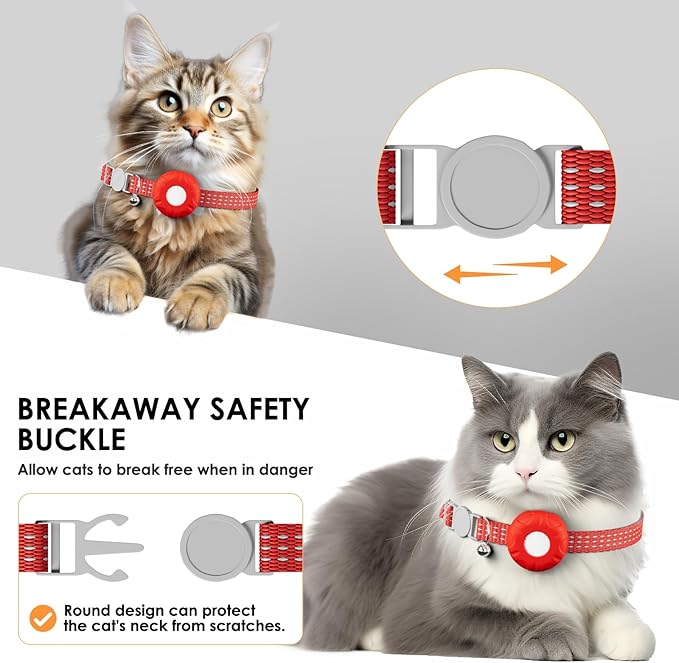 Cat Tracker, GPS Tracker Compatible with Apple Find My App(Only iOS), Waterproof Cat Trackers Collar with Bell and Safety Elastic Buckle, No Monthly Fee Pet Tracker for Vehicles,Pets,Kids,Smart Alerts